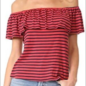 Splendid Venice Stripe Off Shoulder Red Top XS